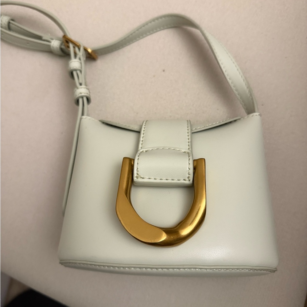Women's White Leather Crossbody Bag with Gold Accent